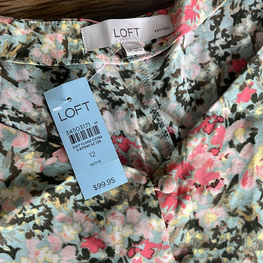 Loft Floral Cap Sleeve Button Midi Dress size 12P - Picture 2 of 2
